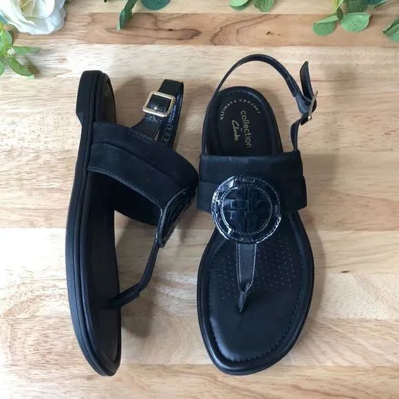 Clarks Reyna Glam Slingback Thong Sandals Black, 6.5M - Picture 2 of 6